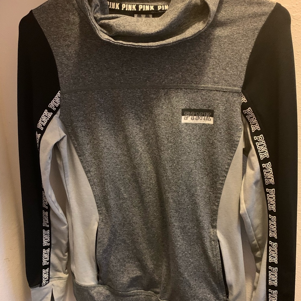 Grey PINK mockneck pullover.